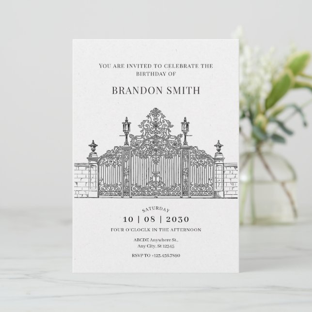 Minimalist Ornate entrance Gate art  birthday Invitation (Standing Front)