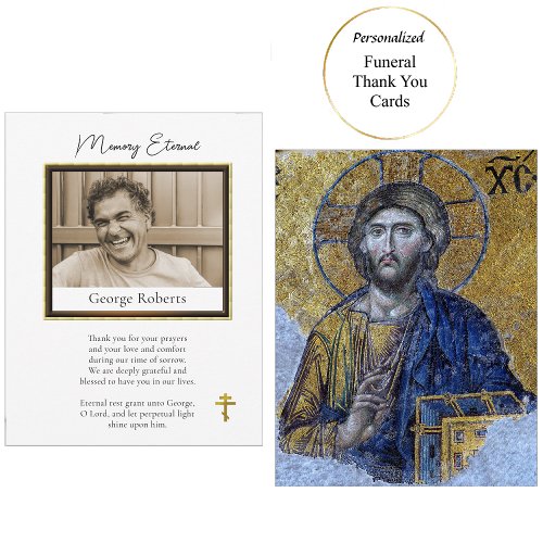 Minimalist Orthodox Christian Photo Funeral Thank You Card