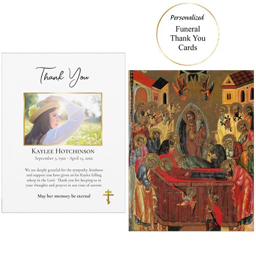 Minimalist Orthodox Christian Photo Memorial Thank You Card