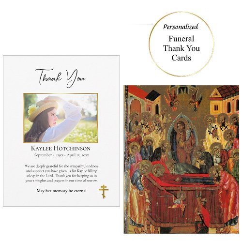 Minimalist Orthodox Christian Photo Memorial Thank You Card