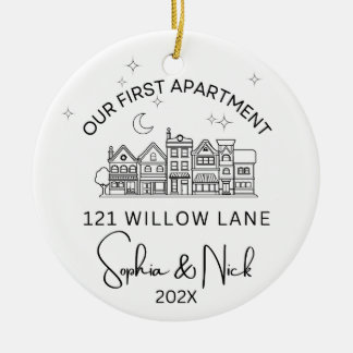 Minimalist Our First Apartment Black and White Ceramic Ornament