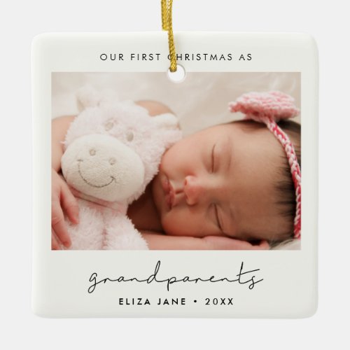 Minimalist Our First Christmas as grandparents Ceramic Ornament