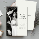 Minimalist Our First Christmas Married Photo Holiday Card<br><div class="desc">Celebrate your first Christmas as husband and wife with this “Our First Christmas” holiday card. The minimalist black-and-white design puts the focus on your favorite wedding photo,  creating a timeless keepsake. A modern and elegant way to share love,  joy,  and holiday wishes with family and friends.</div>