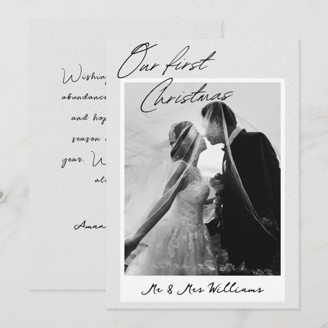 Minimalist Our First Christmas Newlywed Photo Holiday Card (Front/Back)