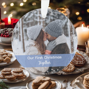 Minimalist Our First Christmas Together 2 Photos Ornament