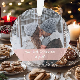 Minimalist Our First Christmas Together 2 Photos Ornament