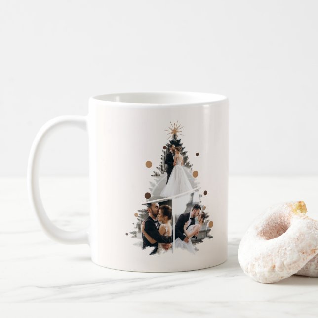Minimalist Our First Married Christmas Three Photo Coffee Mug (With Donut)