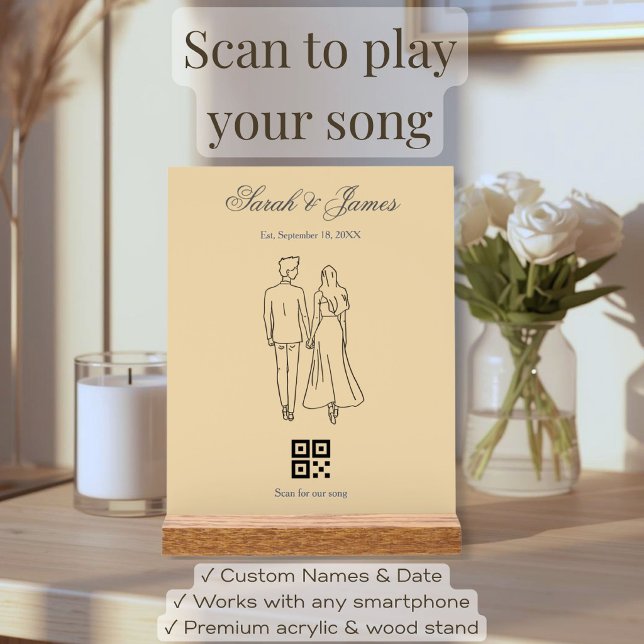 Minimalist Our Song QR Code Anniversary Gift Acrylic Sign (Personalized QR code our song acrylic block, minimalist wedding anniversary gift for couples & home.)