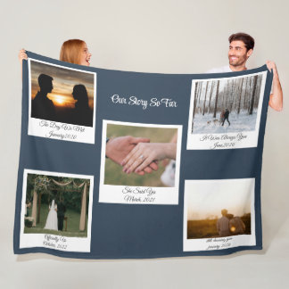 Minimalist Our Story Photo Timeline 5 Polaroid Fleece Blanket