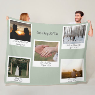 Minimalist Our Story Photo Timeline 5 Polaroid Fleece Blanket