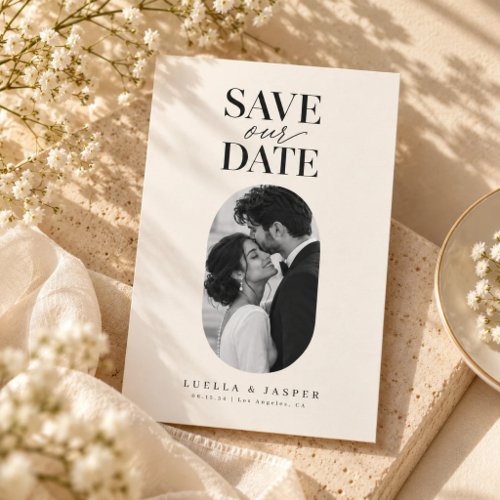 Minimalist Oval Photo Wedding Save The Date