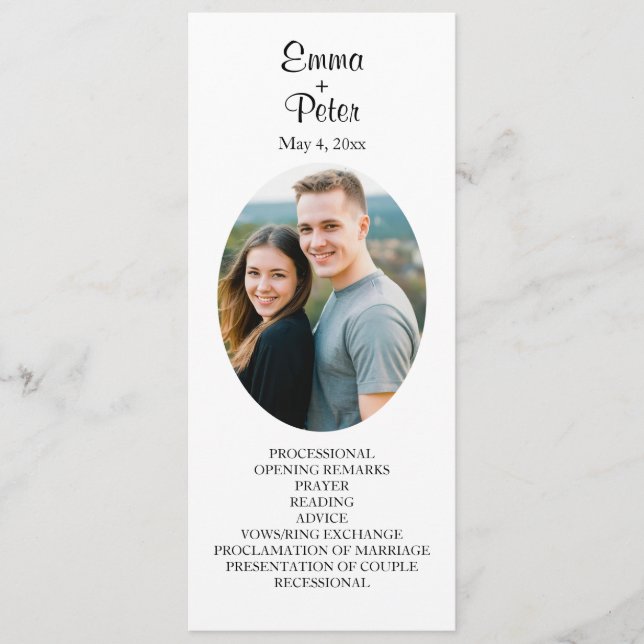 Minimalist Oval Picture Flat Wedding Program (Front)