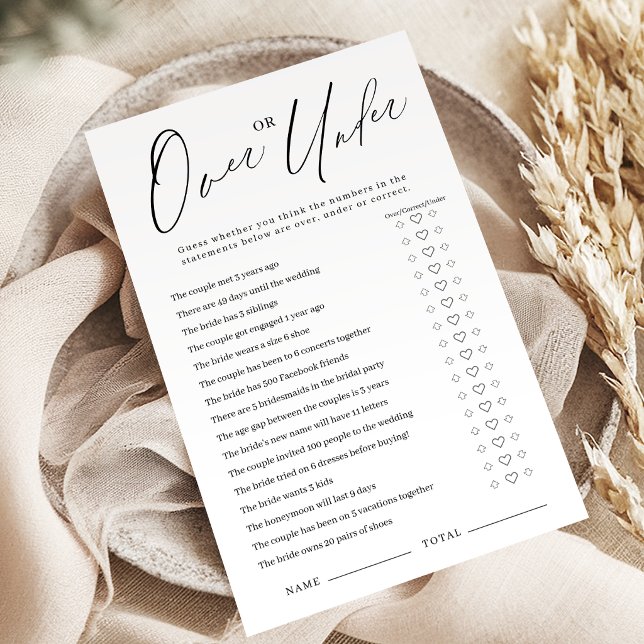Minimalist Over or Under bridal shower game (Minimalist Over or Under bridal shower game)