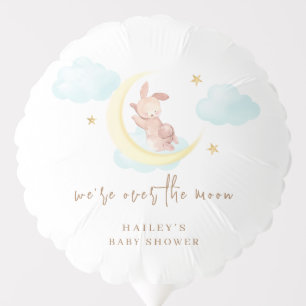 Minimalist Over The Moon Bunny Cloud Baby Shower Balloon