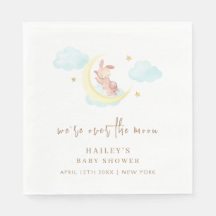 Minimalist Over The Moon Bunny Cloud Baby Shower Napkins