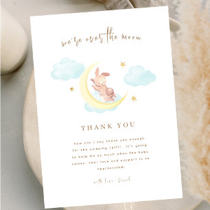 Minimalist Over The Moon Bunny Cloud Baby Shower Thank You Card