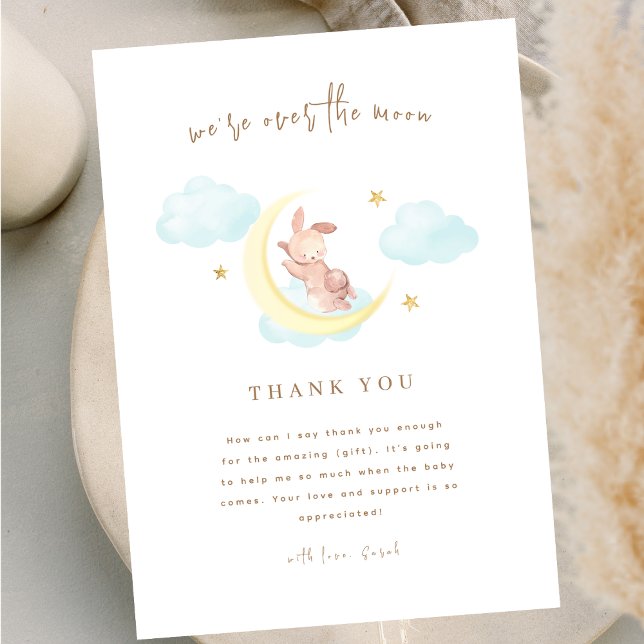 Minimalist Over The Moon Bunny Cloud Baby Shower Thank You Card (Minimalist Over The Moon Bunny Cloud Baby Shower Thank You Card)