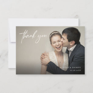 Minimalist Overlay Custom horizontal Wedding Photo Thank You Card