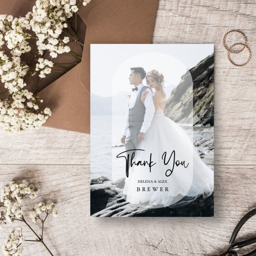 Minimalist Overlay Transparent Oval Photo Wedding Thank You Card