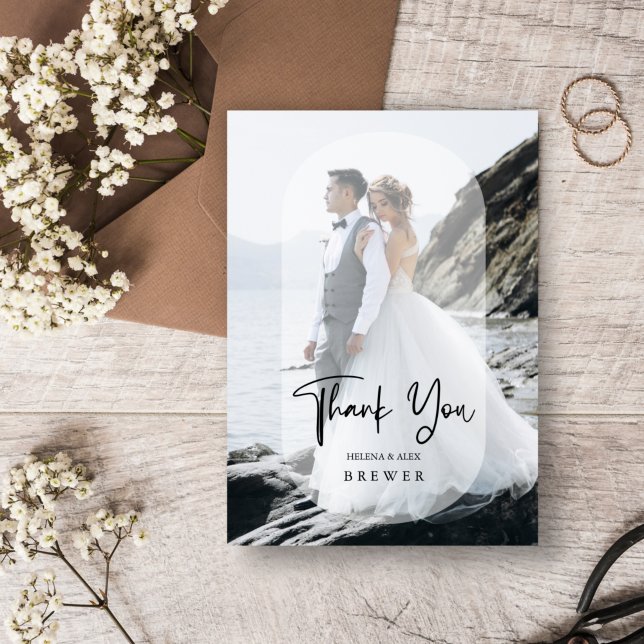 Minimalist Overlay Transparent Oval Photo Wedding Thank You Card (Creator Uploaded)