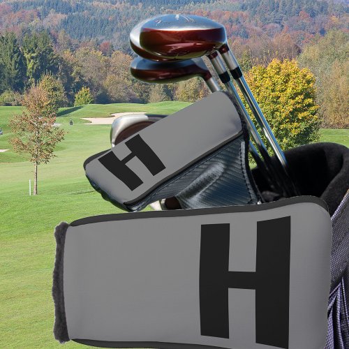 Minimalist Oversized Initial Grey and Black Golf Head Cover