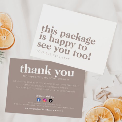 Minimalist Package Happy to See You Beige Business Thank You Card