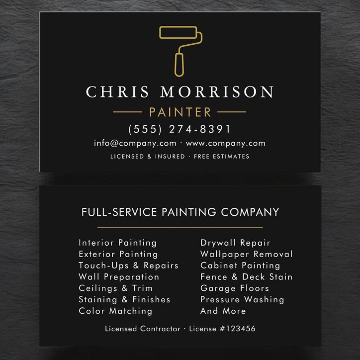 Minimalist Painter Black Gold Modern Business Card