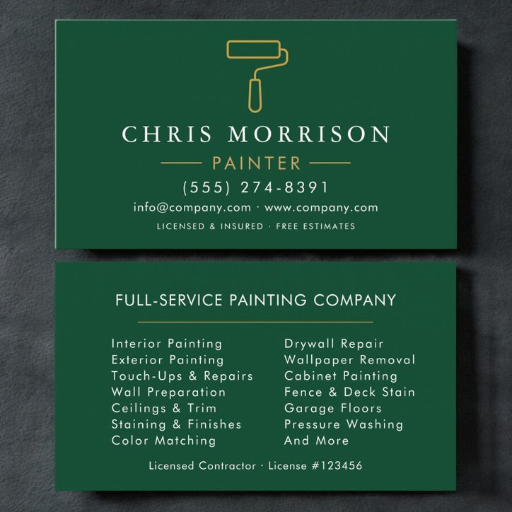 Minimalist Painter Geen Gold Modern Business Card