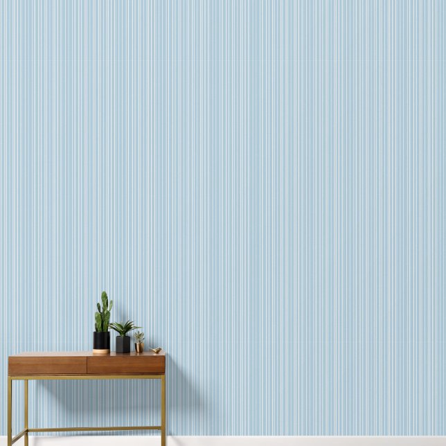 Minimalist pale blue and white elegant striped  wallpaper  (Hallway)