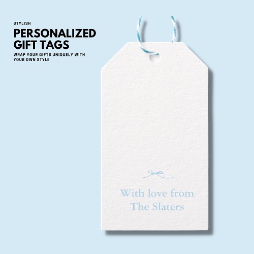 Minimalist Pale Blue Gift Tag with Bow