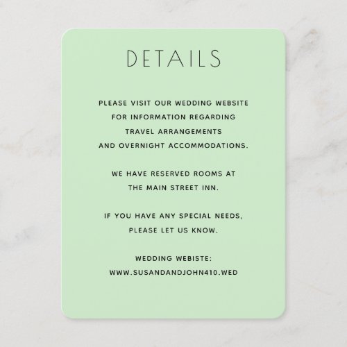 Minimalist Pale Green and Black Elegant Wedding Enclosure Card