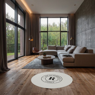 Minimalist Pale Grey Black Stamp Family Monogram Rug