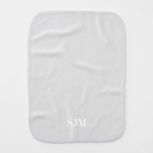 Minimalist pale grey custom monogram initials name baby burp cloth