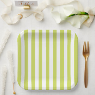 Minimalist Pale Lime and White Stripes Paper Plates