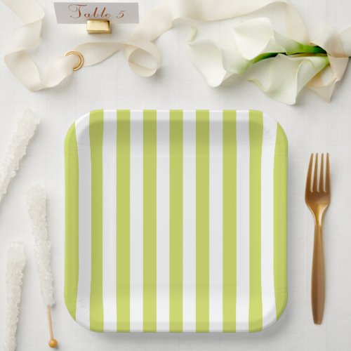 Minimalist Pale Lime and White Stripes Paper Plates