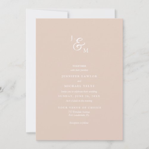 Minimalist Pale Neutral Monogram Wedding Invitatio Invitation