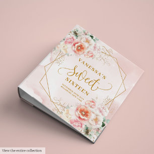 Minimalist Pale Pink Gold Peonies Sweet 16 Binder