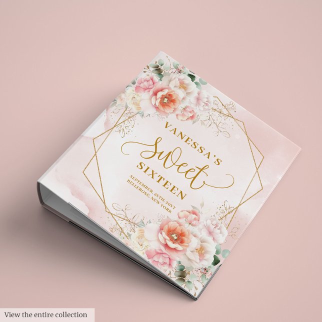 Minimalist Pale Pink Gold Peonies Sweet 16 Binder (Minimalist Pale Pink Gold Peonies Sweet 16 Binder)