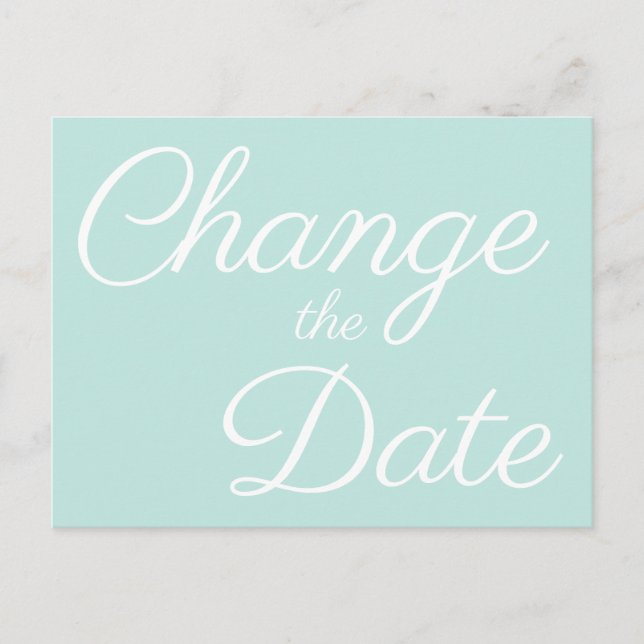 Minimalist Pale Sea Green Change the Date Announcement Postcard (Front)