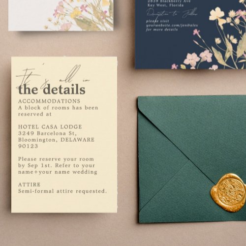 Minimalist Pale Yellow Wedding Details  Enclosure Card