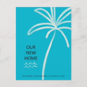 Minimalist Palm Tree Aqua New Address Announcement Postcard