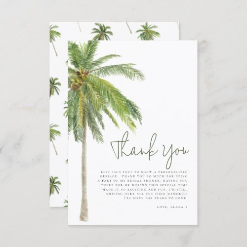 Minimalist Palm Tree Boho Tropical Bridal Shower Thank You Card