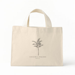 Minimalist Palm Tree Destination Wedding Welcome  Mini Tote Bag