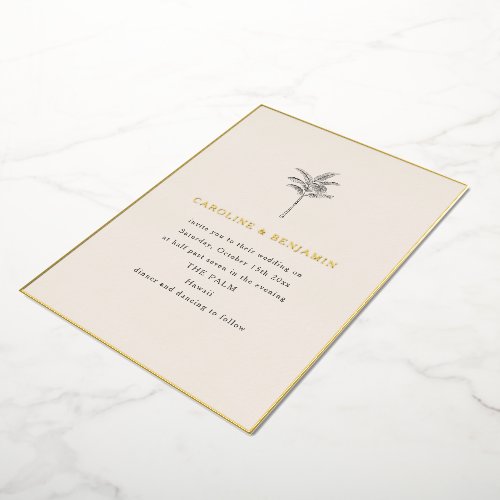 Minimalist Palm Tree Elegant Wedding Gold Border Foil Invitation