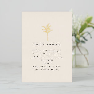 Minimalist Palm Tree Line Art Elegant Wedding Gold Foil Invitation
