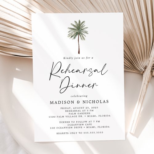 Minimalist Palm Tree Wedding Rehearsal Dinner Invitation