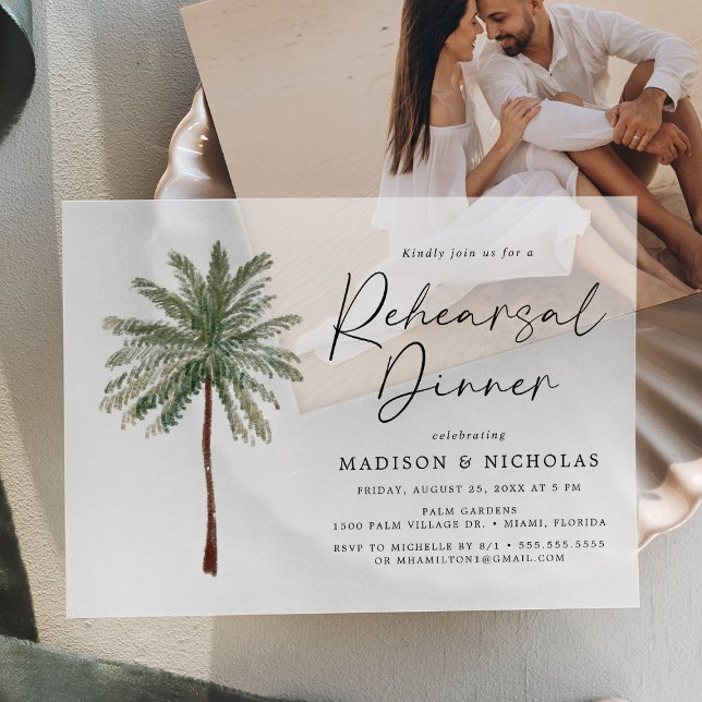 Minimalist Palm Tree Wedding Rehearsal Dinner Vellum Invitations (Creator Uploaded)