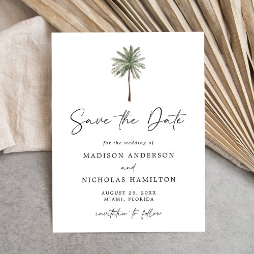 Minimalist Palm Tree Wedding Save the Date Announcement Postcard