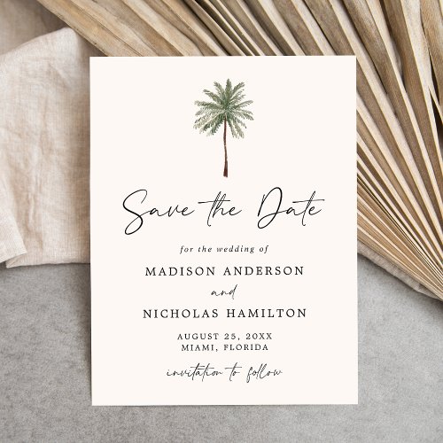 Minimalist Palm Tree Wedding Save the Date Announcement Postcard
