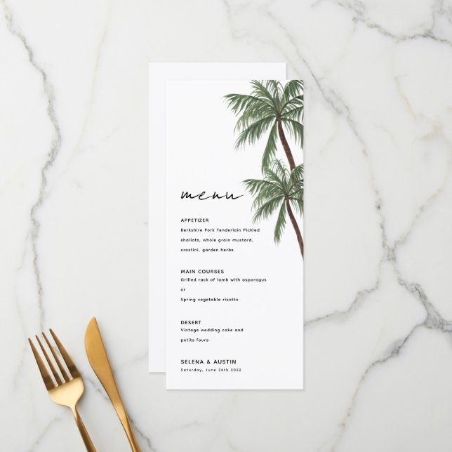 Minimalist Palm trees wedding menu  (Front/Back In Situ)